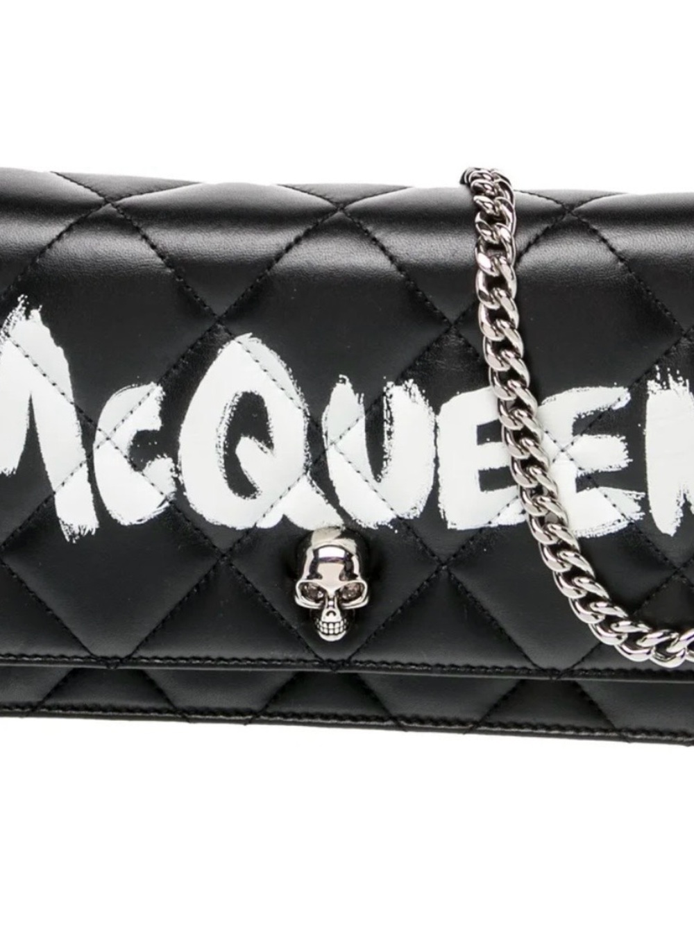 Alexander McQueen Black Graffiti Quilted Skull Chain Shoulder Bag